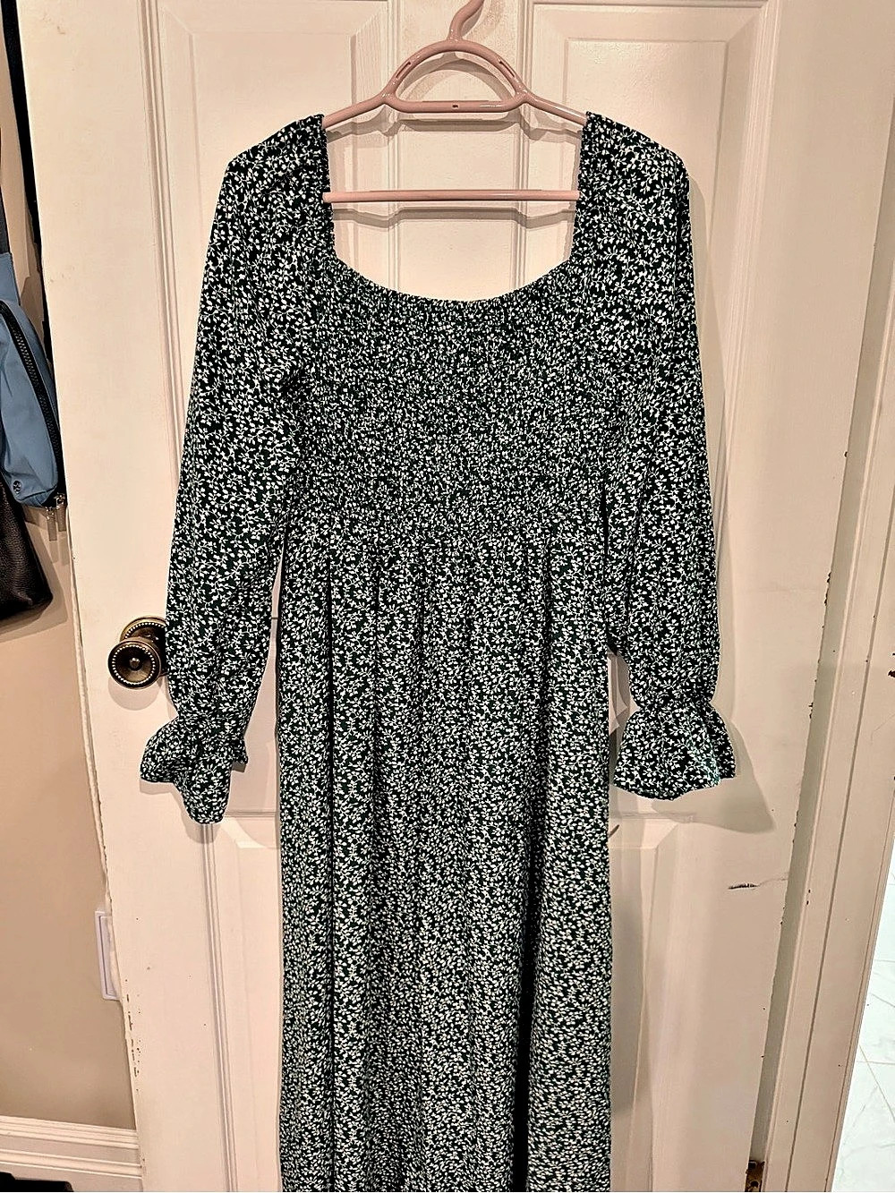PinkBlush Green Floral Smocked Long Sleeve Midi Dress